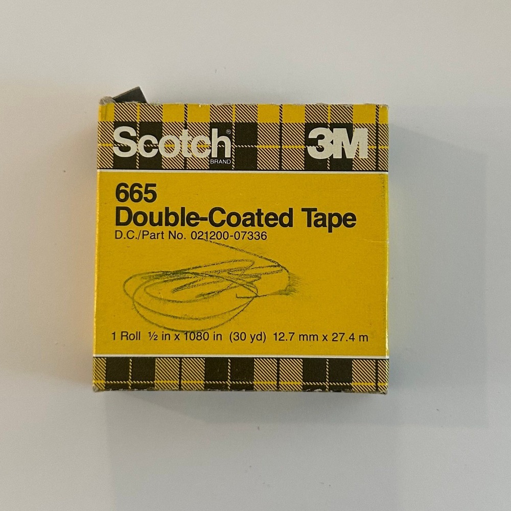 Vtg Scotch 3M 665 Double-Coated Tape 1/2in x 30yd Yellow Plaid Box 021200-07336